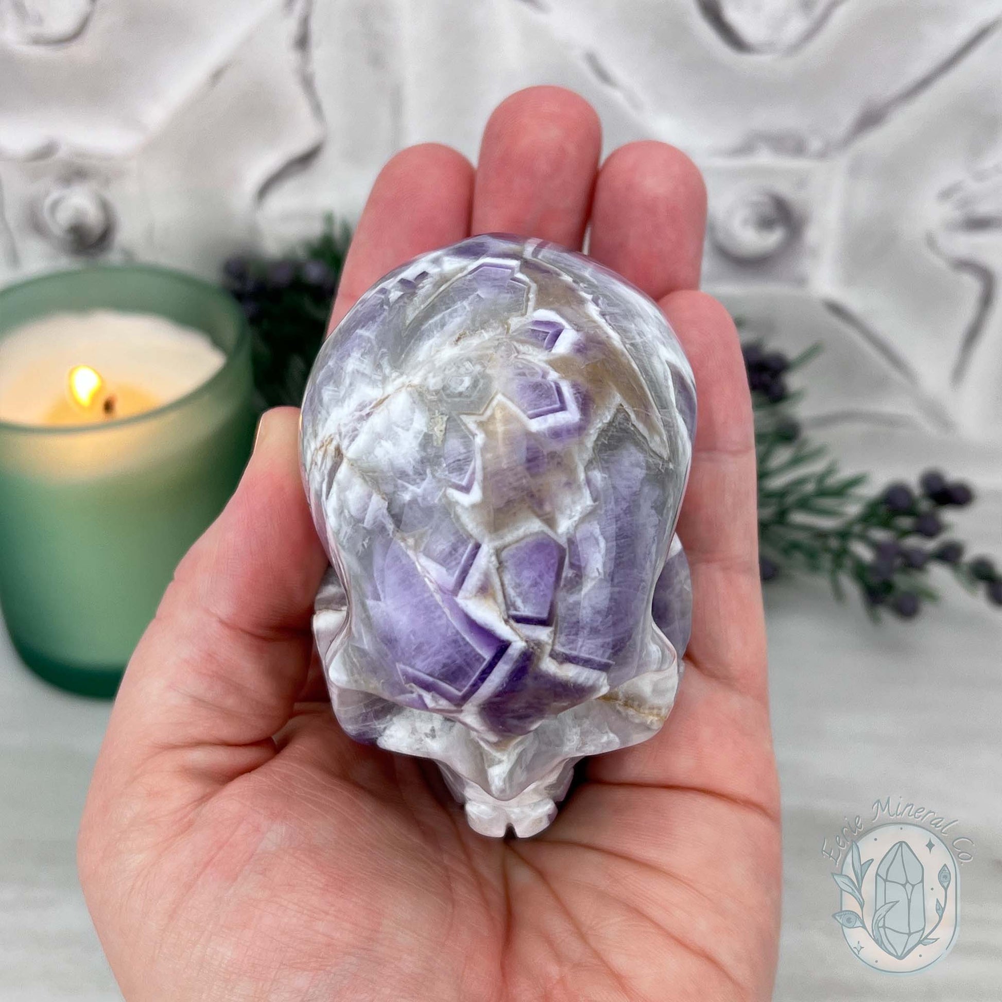 Chevron Amethyst (Dream Amethyst) Skull Carving