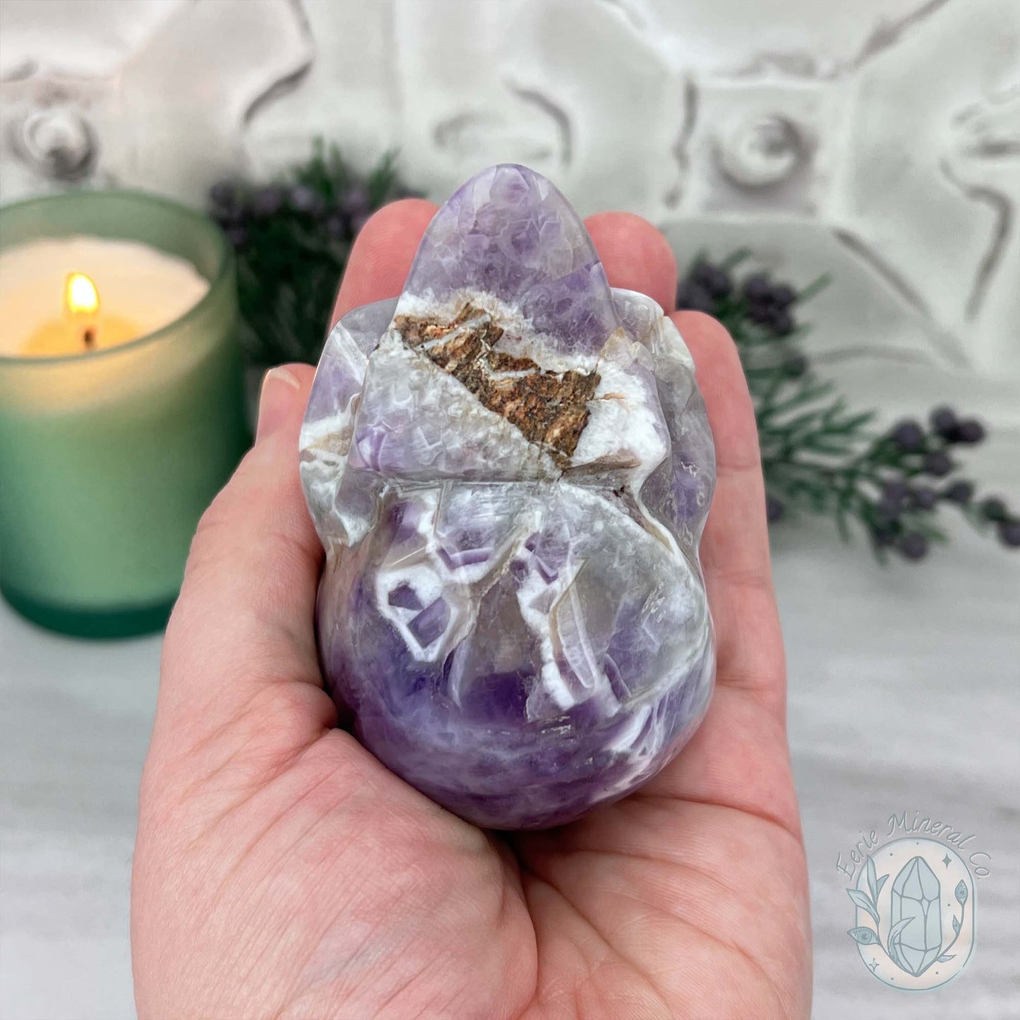 Chevron Amethyst (Dream Amethyst) Skull Carving