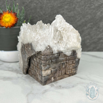 Clear Chrysanthemum Crystal Quartz Cluster House