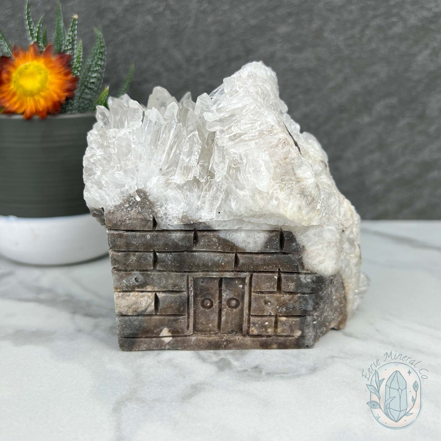 Clear Chrysanthemum Crystal Quartz Cluster House