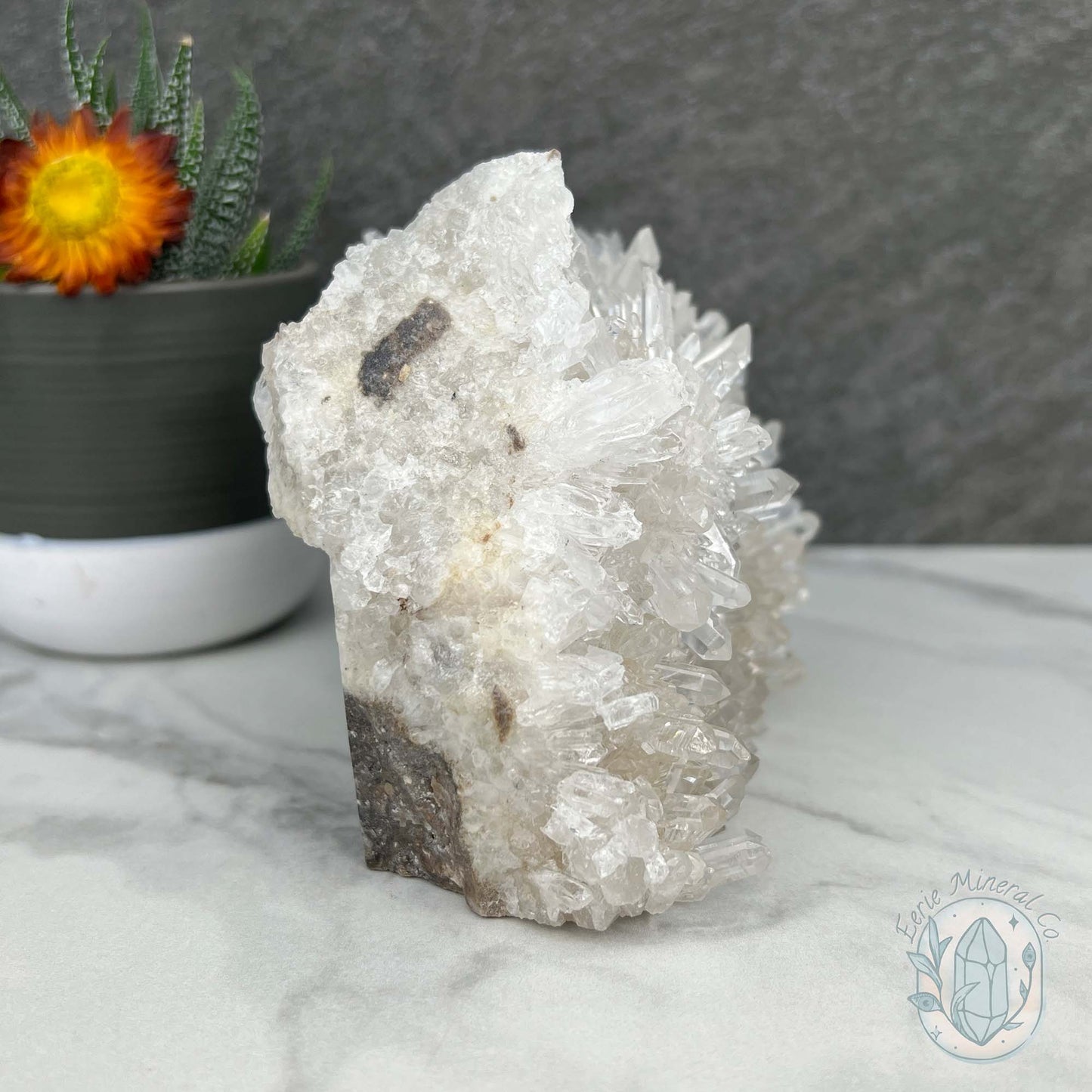 Clear Chrysanthemum Crystal Quartz Cluster House