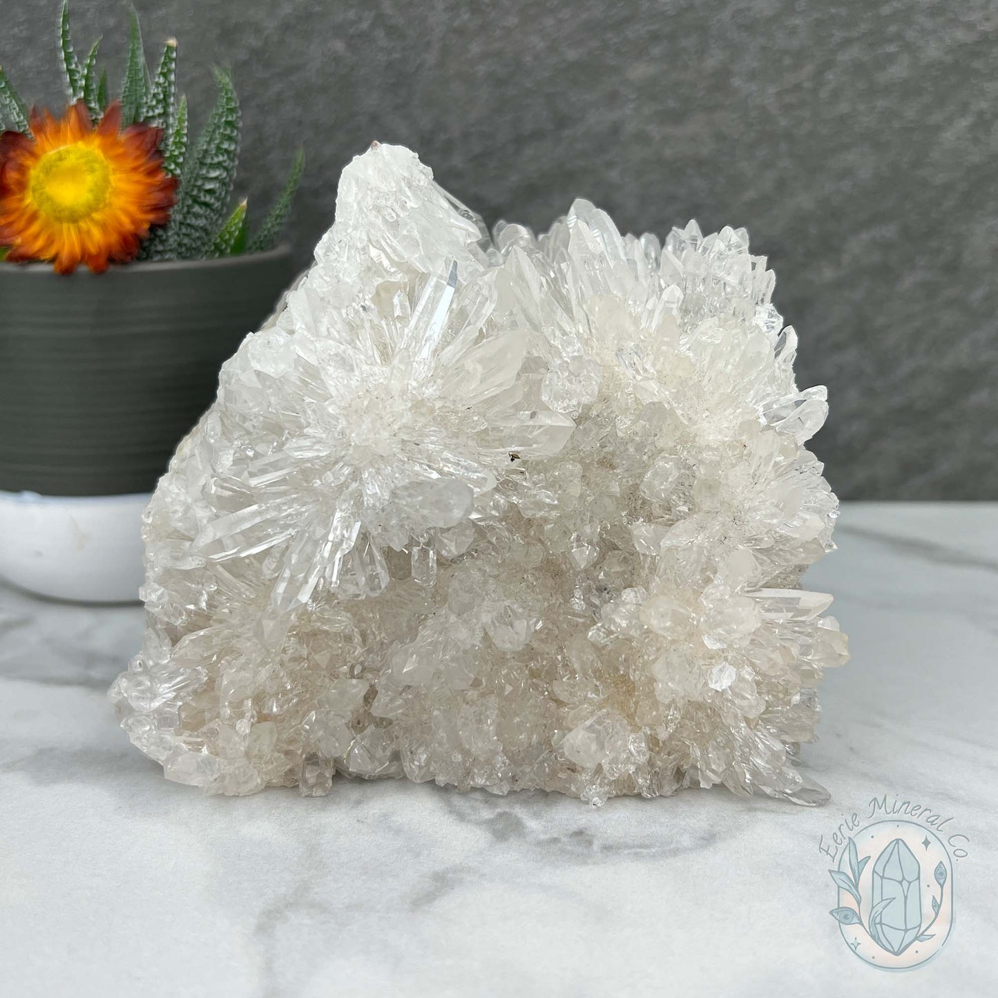Clear Chrysanthemum Crystal Quartz Cluster House