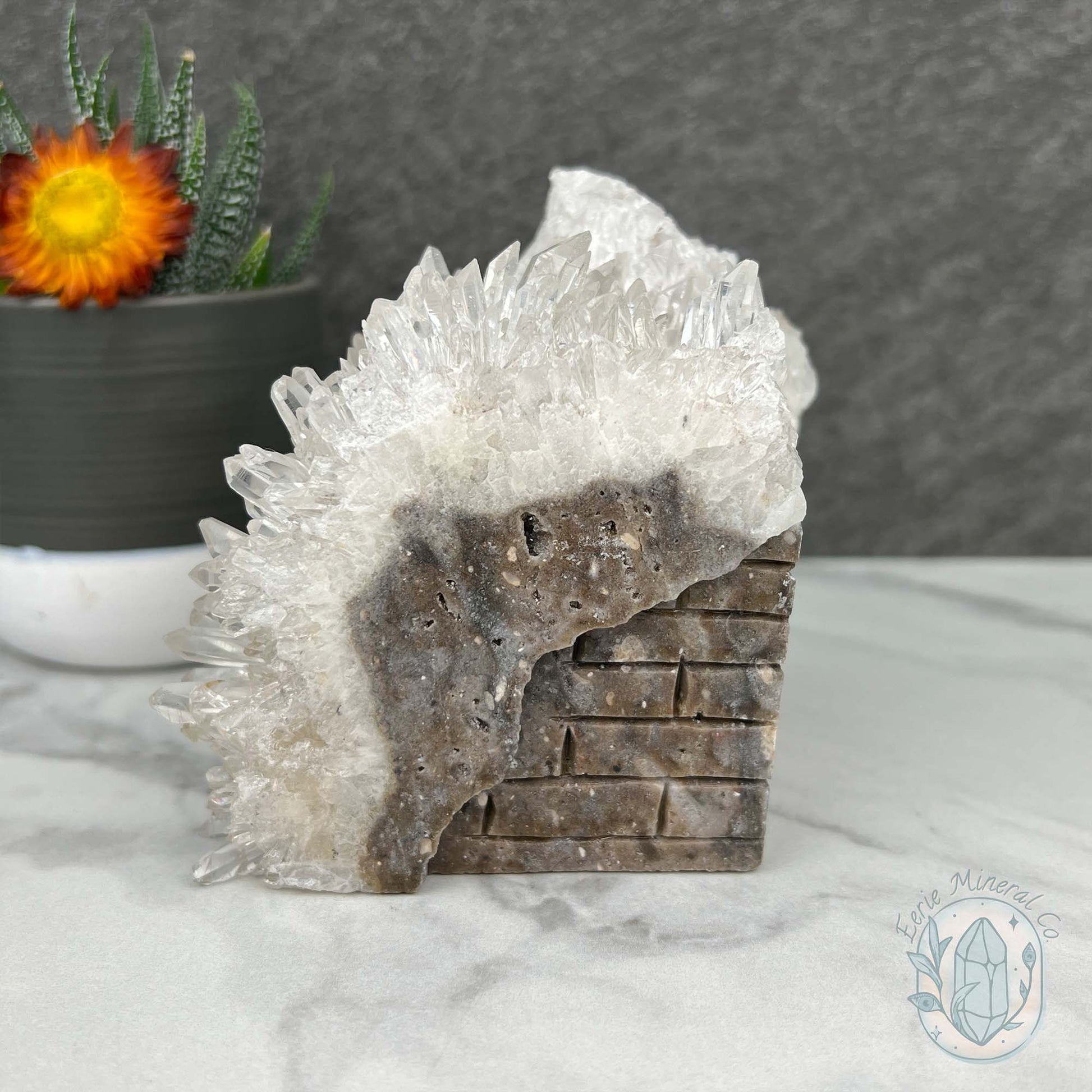 Clear Chrysanthemum Crystal Quartz Cluster House