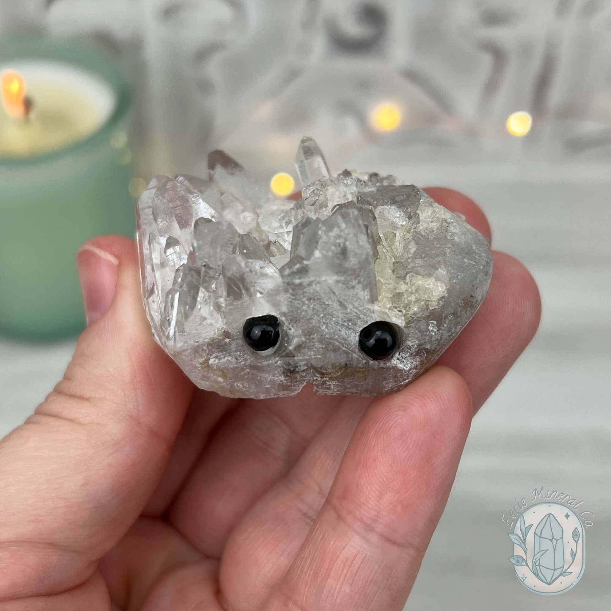 Clear Quartz Crystal Cluster Pet Rock Carving