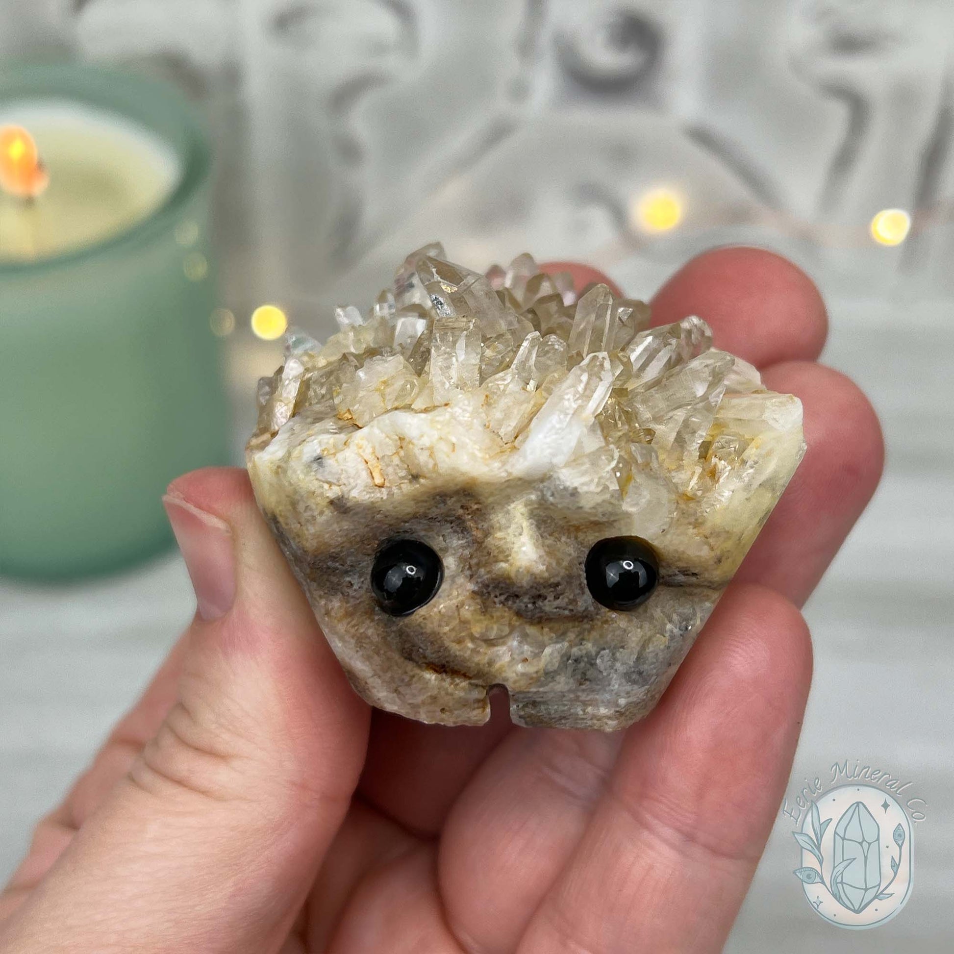 Clear Quartz Crystal Cluster Pet Rock Carving