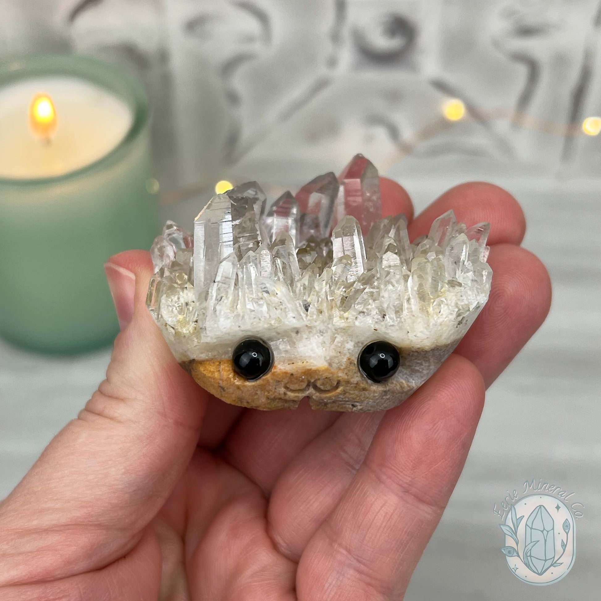 Clear Quartz Crystal Cluster Pet Rock Carving