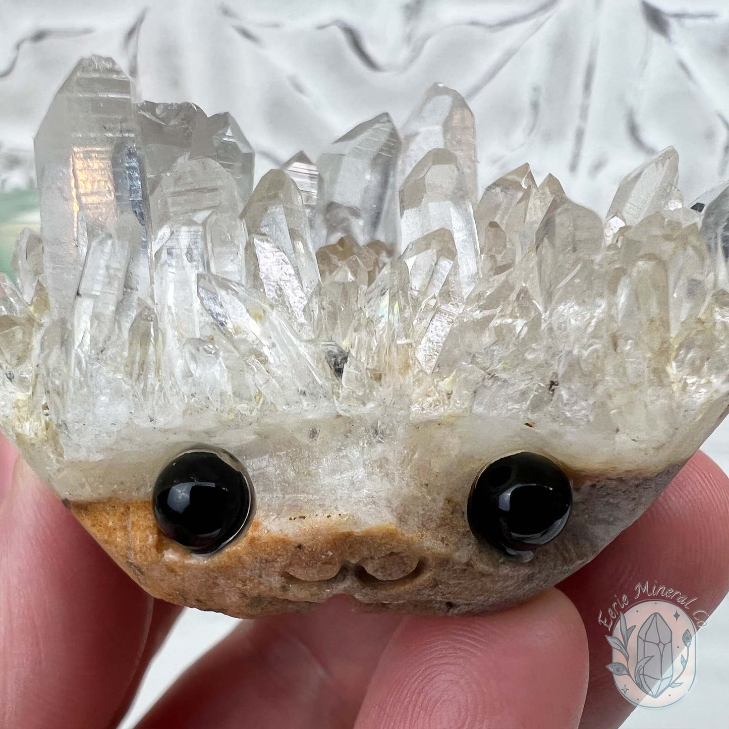 Clear Quartz Crystal Cluster Pet Rock Carving
