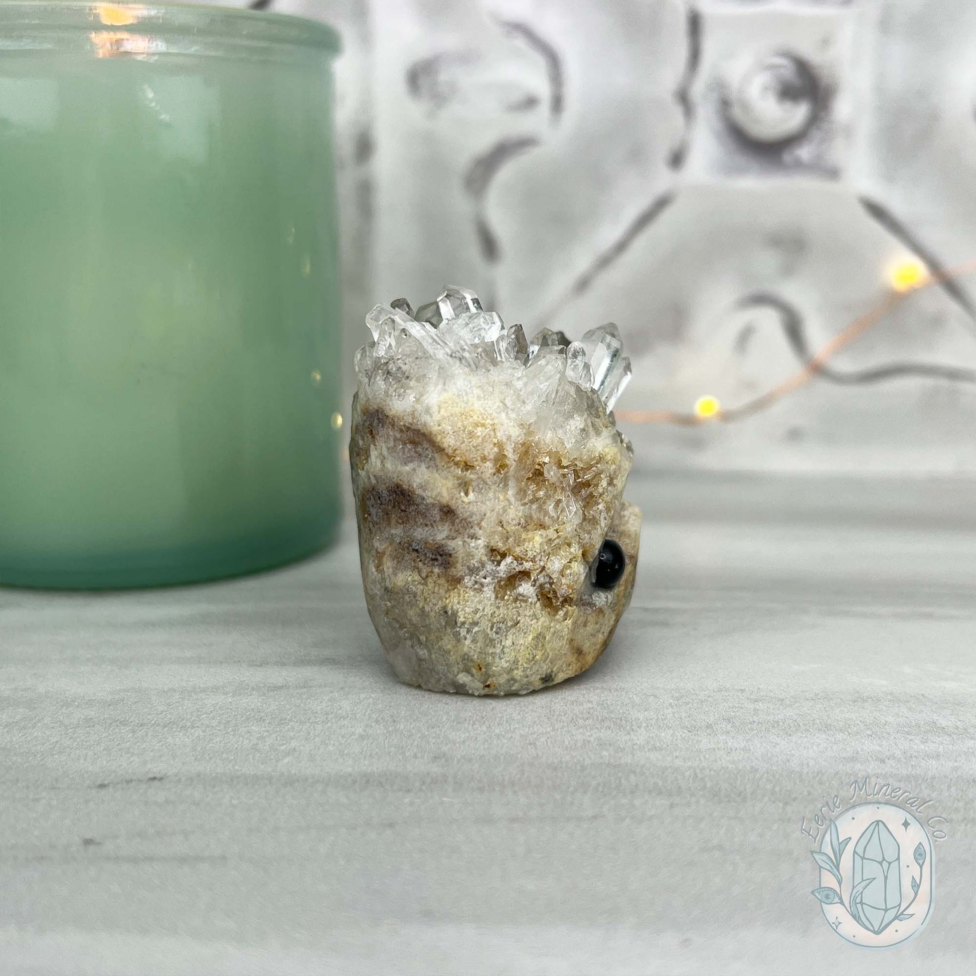Clear Quartz Crystal Cluster Pet Rock Carving