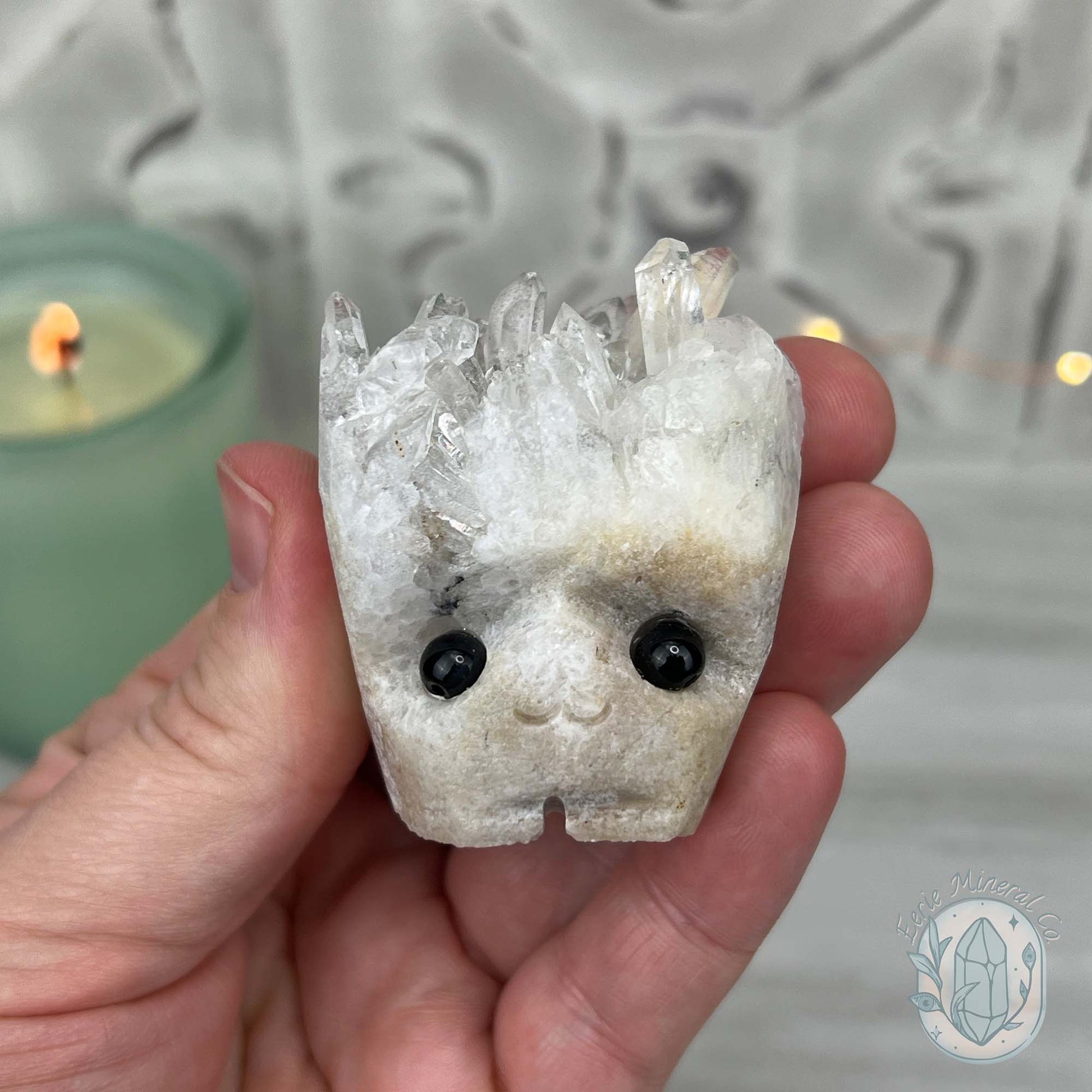 Clear Quartz Crystal Cluster Pet Rock Carving