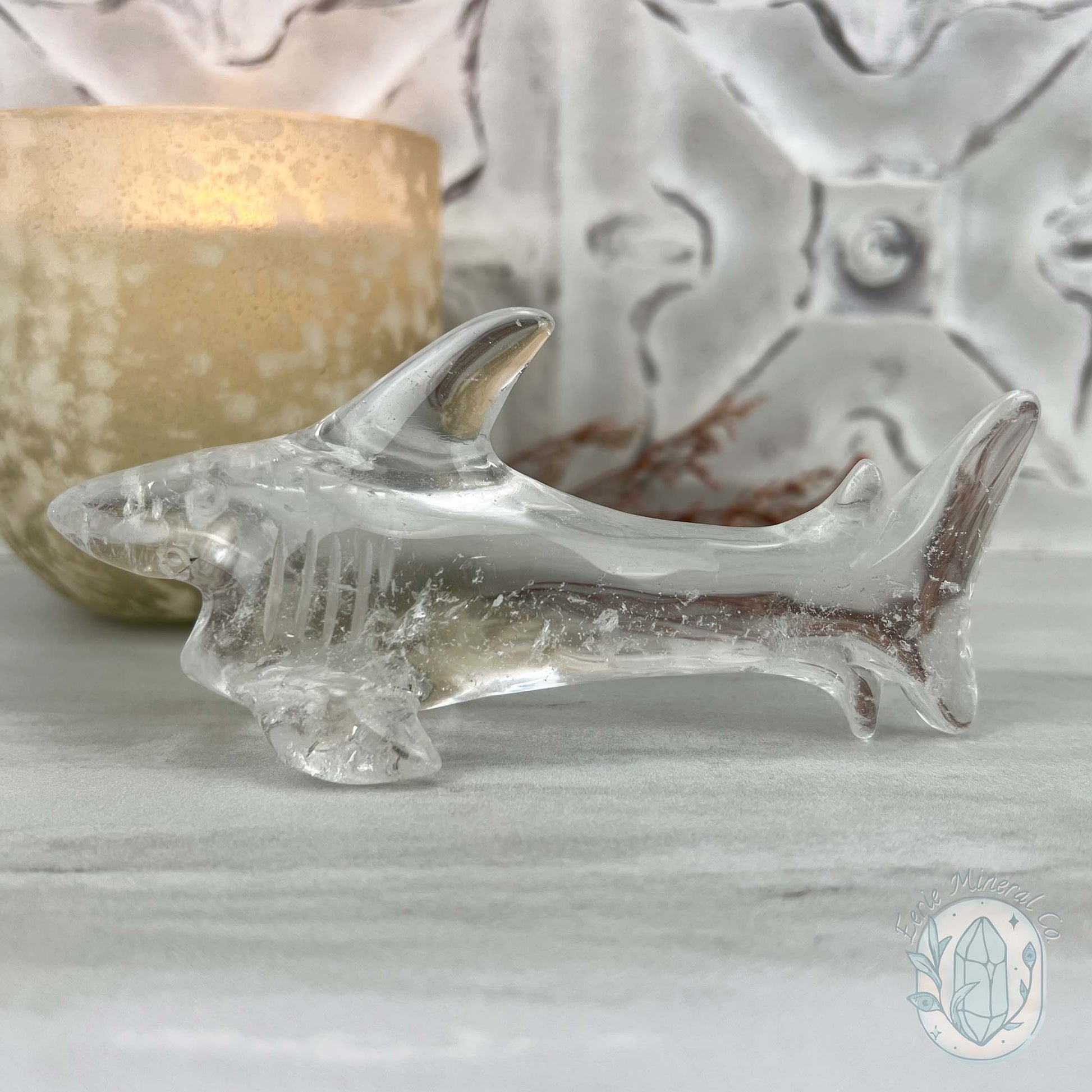 Polished Clear Quartz Great White Shark Carving