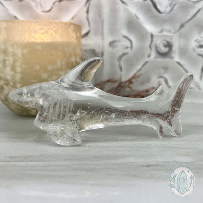 Polished Clear Quartz Great White Shark Carving
