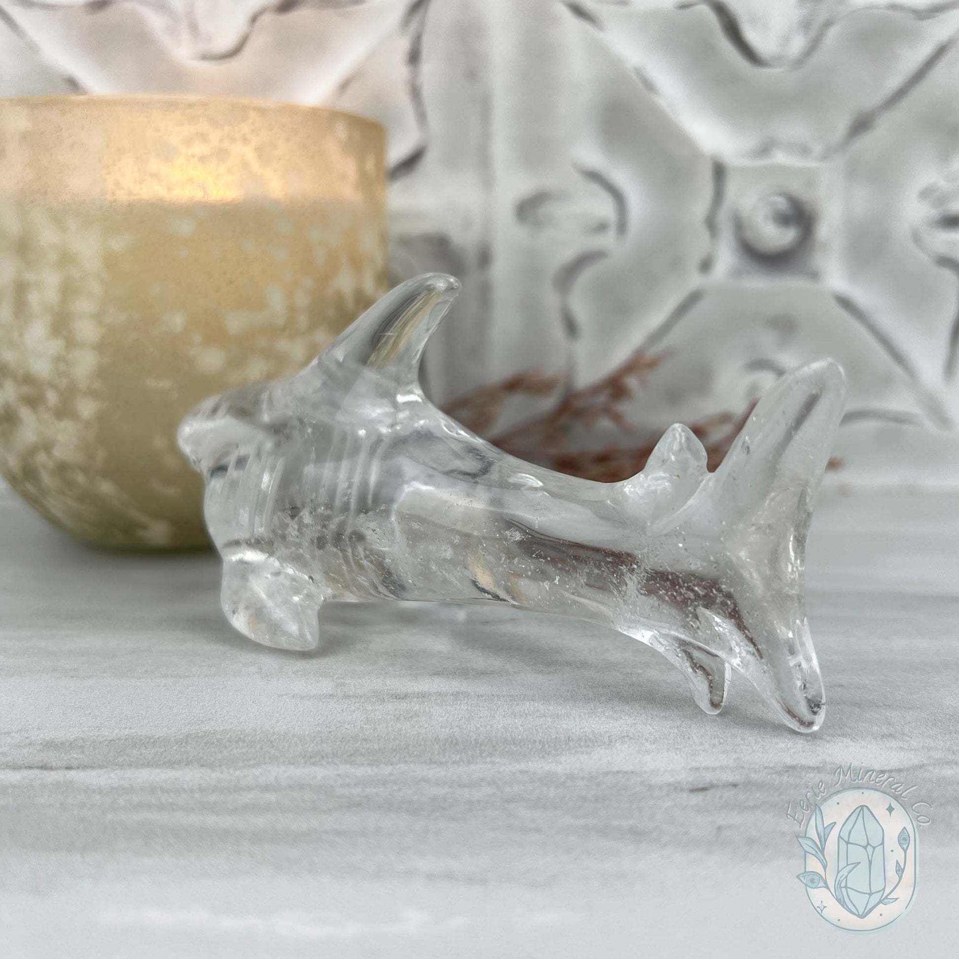 Polished Clear Quartz Great White Shark Carving