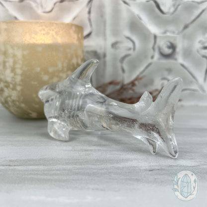 Polished Clear Quartz Great White Shark Carving