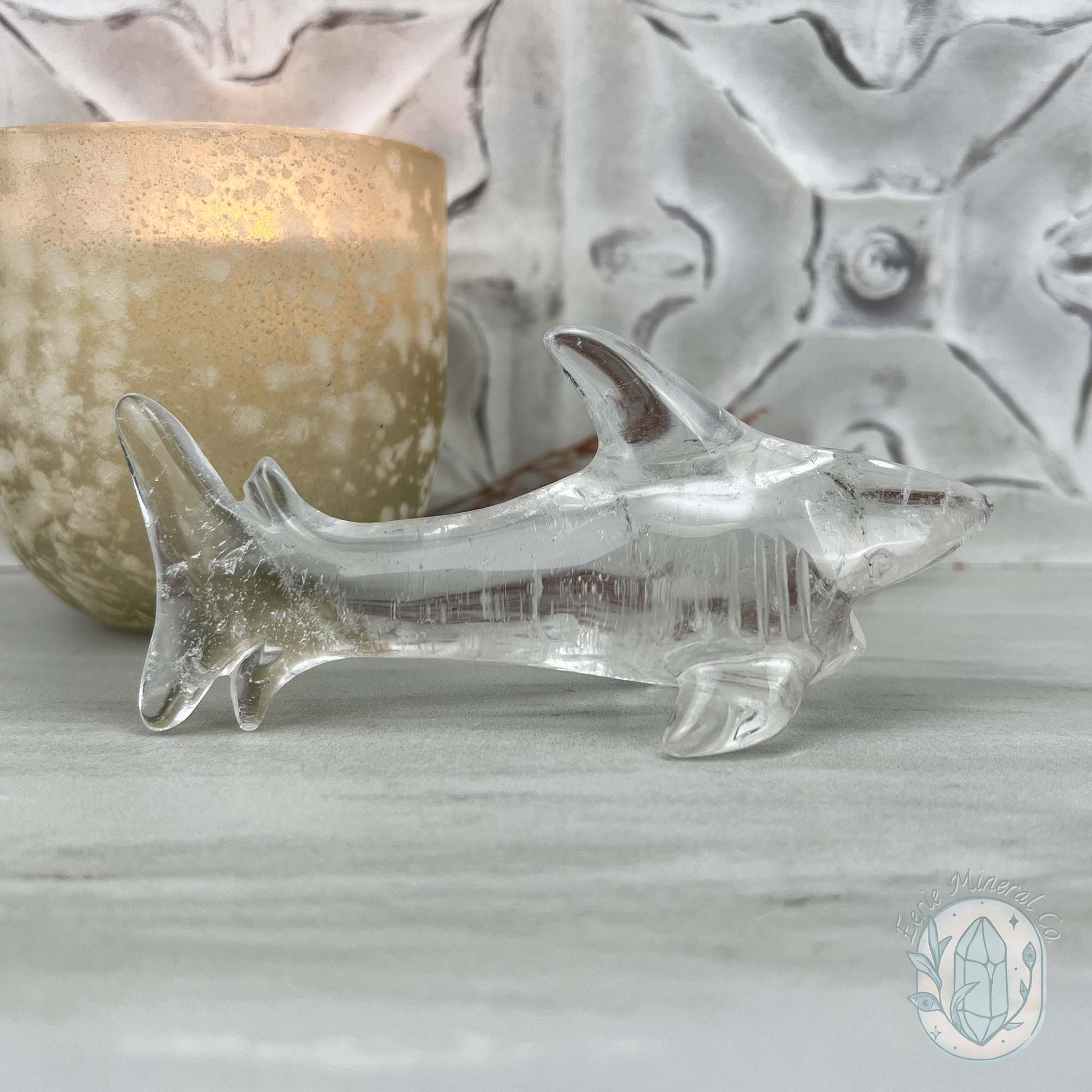 Polished Clear Quartz Great White Shark Carving