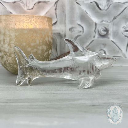 Polished Clear Quartz Great White Shark Carving