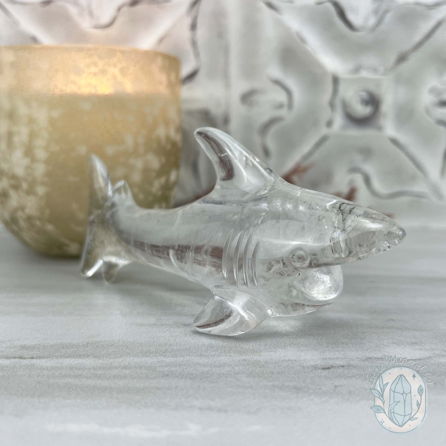 Polished Clear Quartz Great White Shark Carving