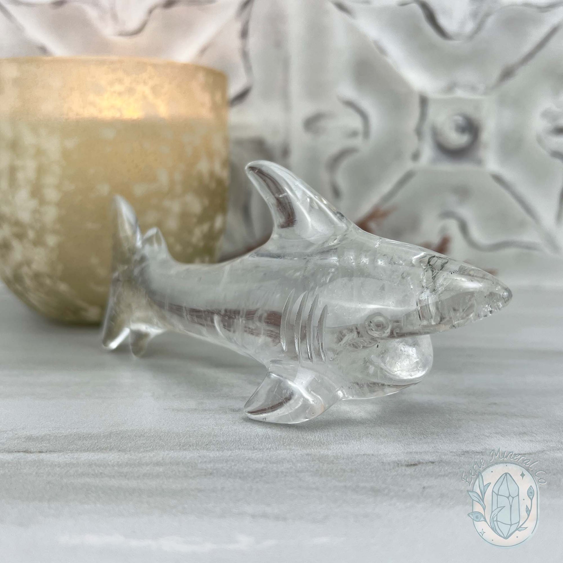 Polished Clear Quartz Great White Shark Carving