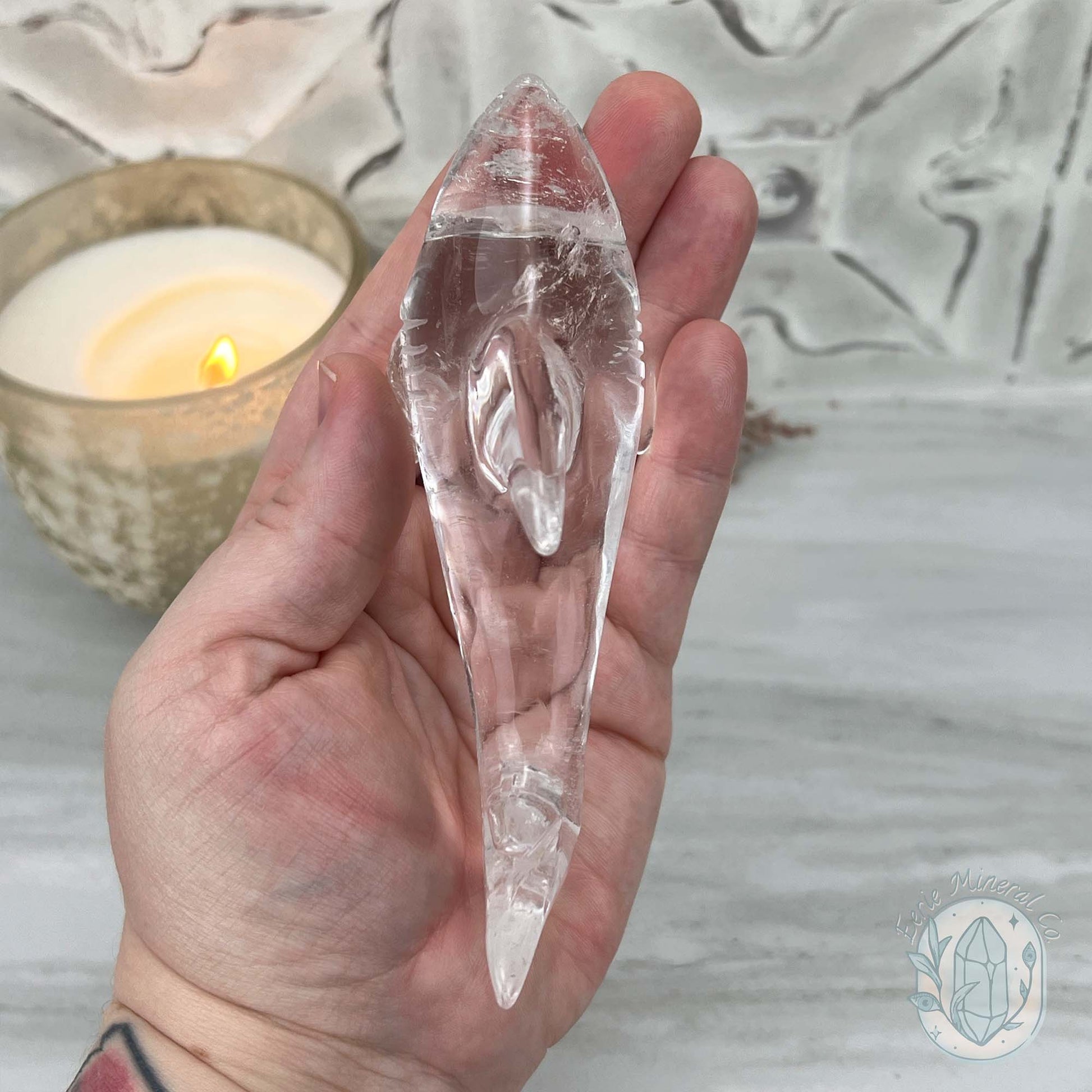 Polished Clear Quartz Great White Shark Carving