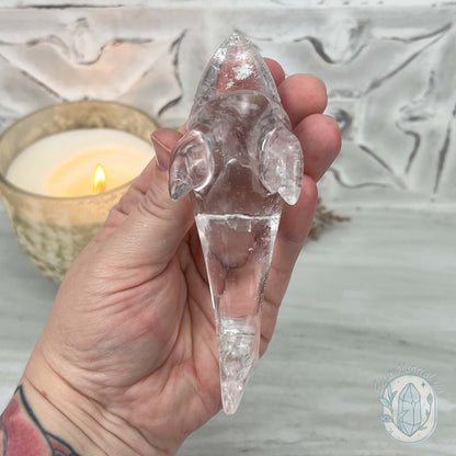 Polished Clear Quartz Great White Shark Carving