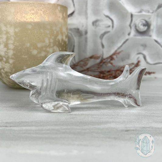 Polished Clear Quartz Great White Shark Carving
