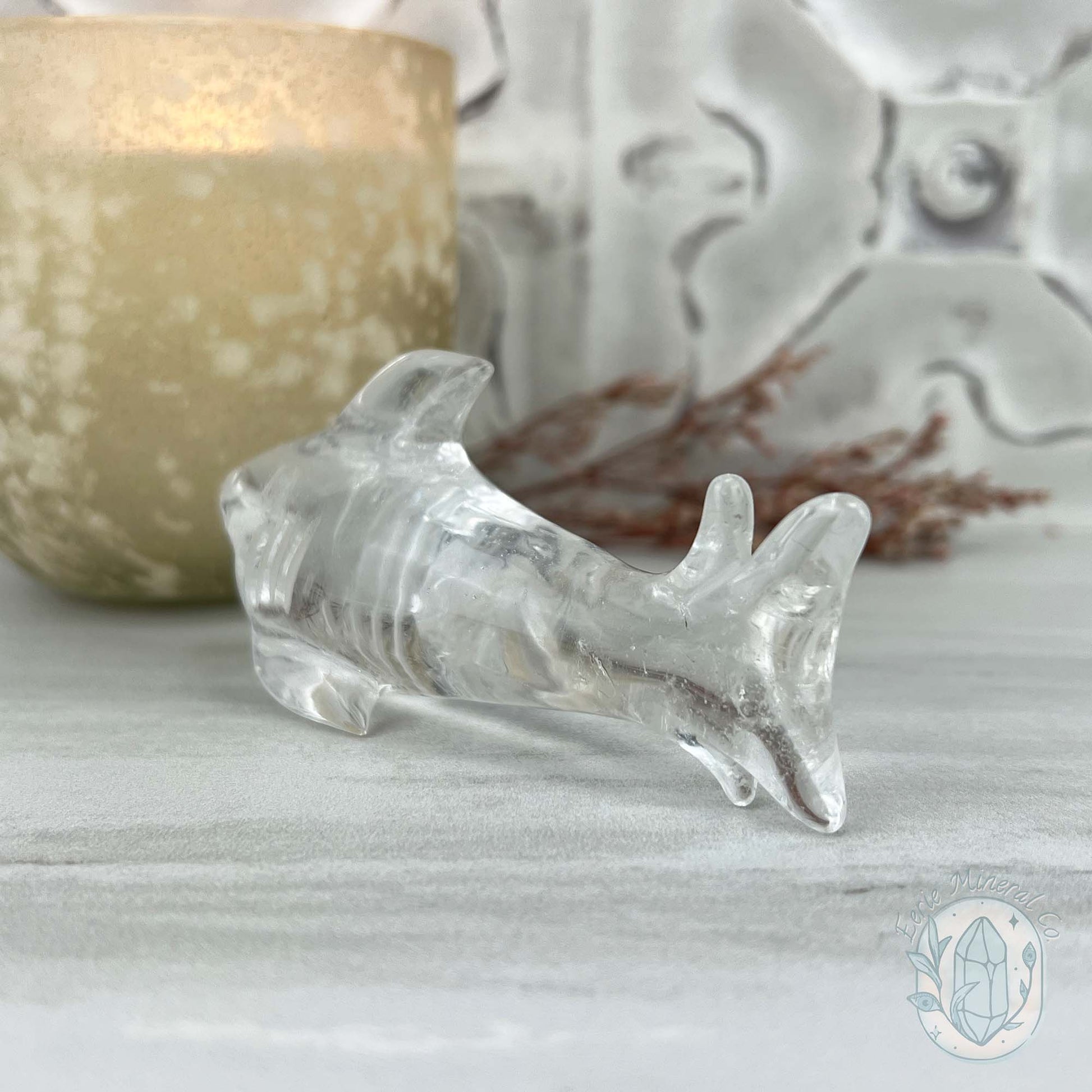 Polished Clear Quartz Great White Shark Carving