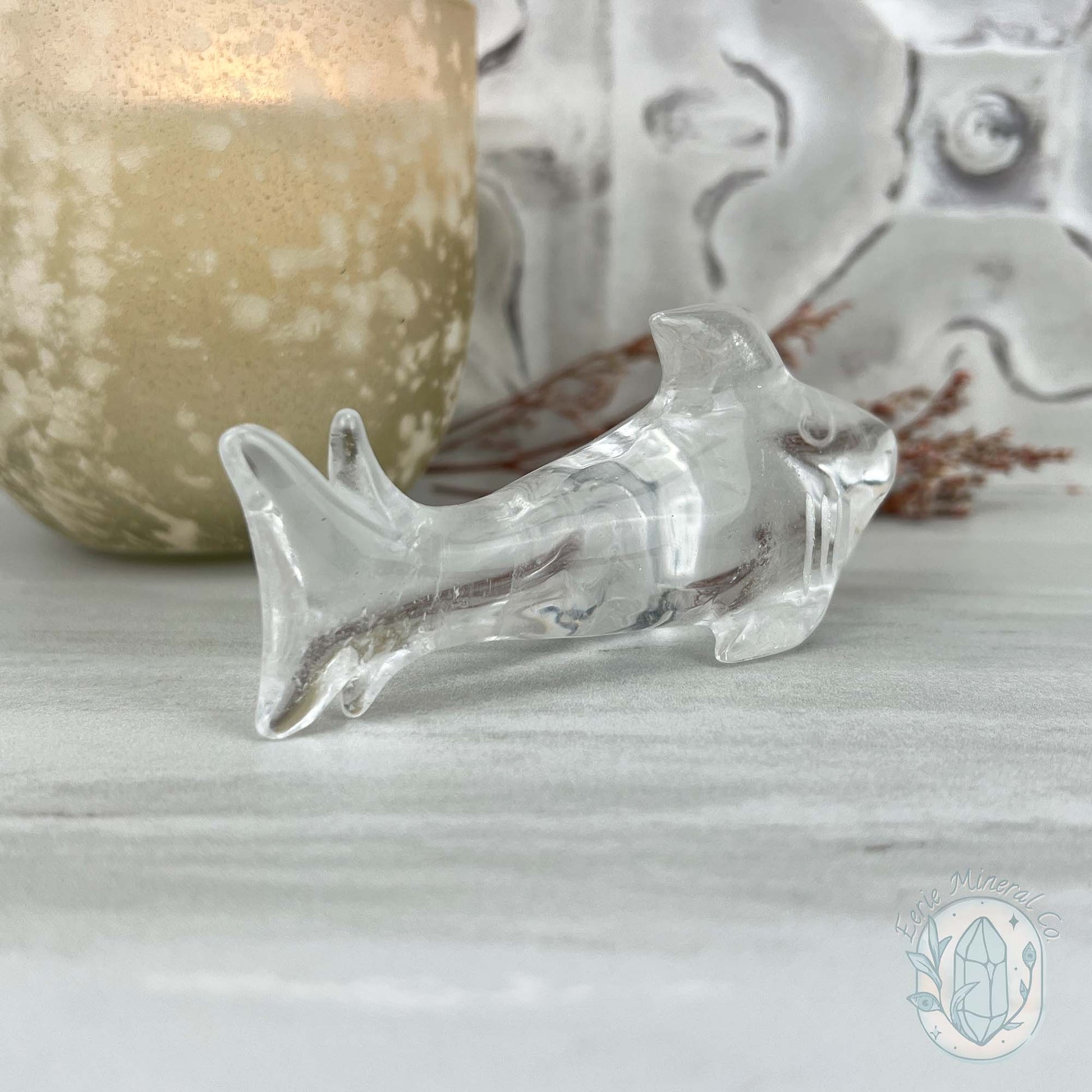 Polished Clear Quartz Great White Shark Carving