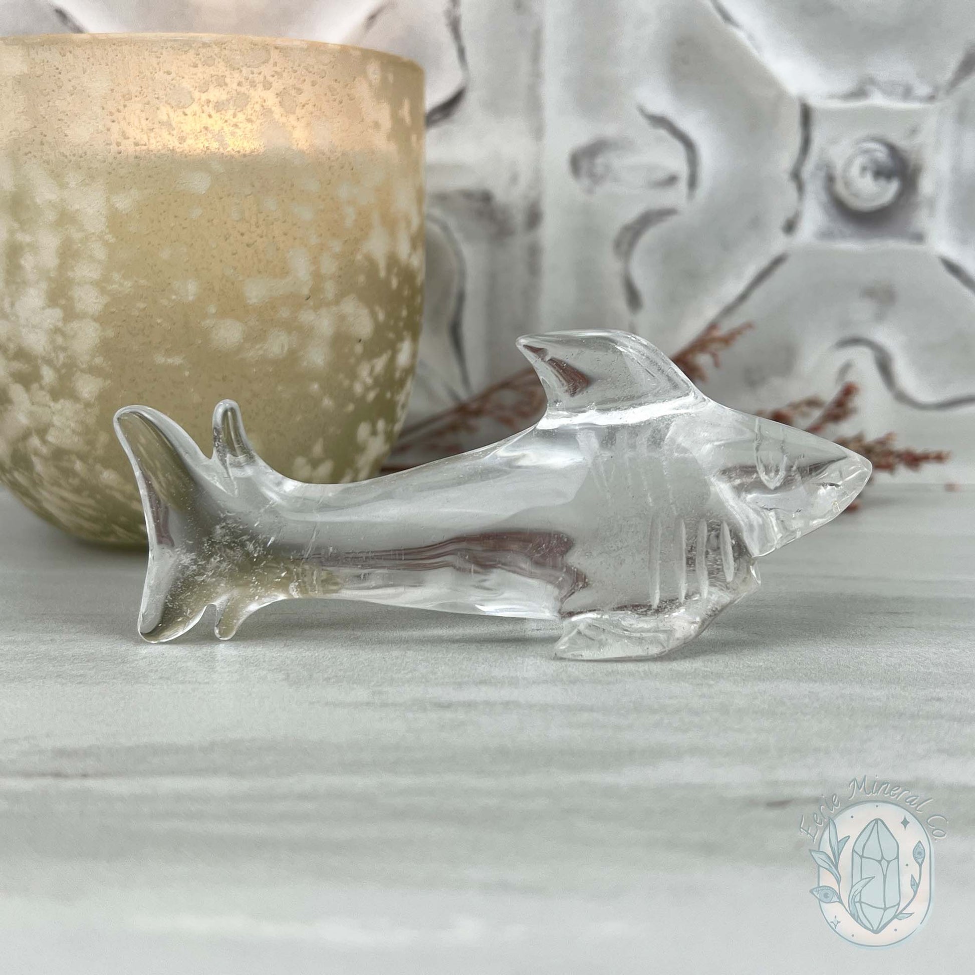 Polished Clear Quartz Great White Shark Carving