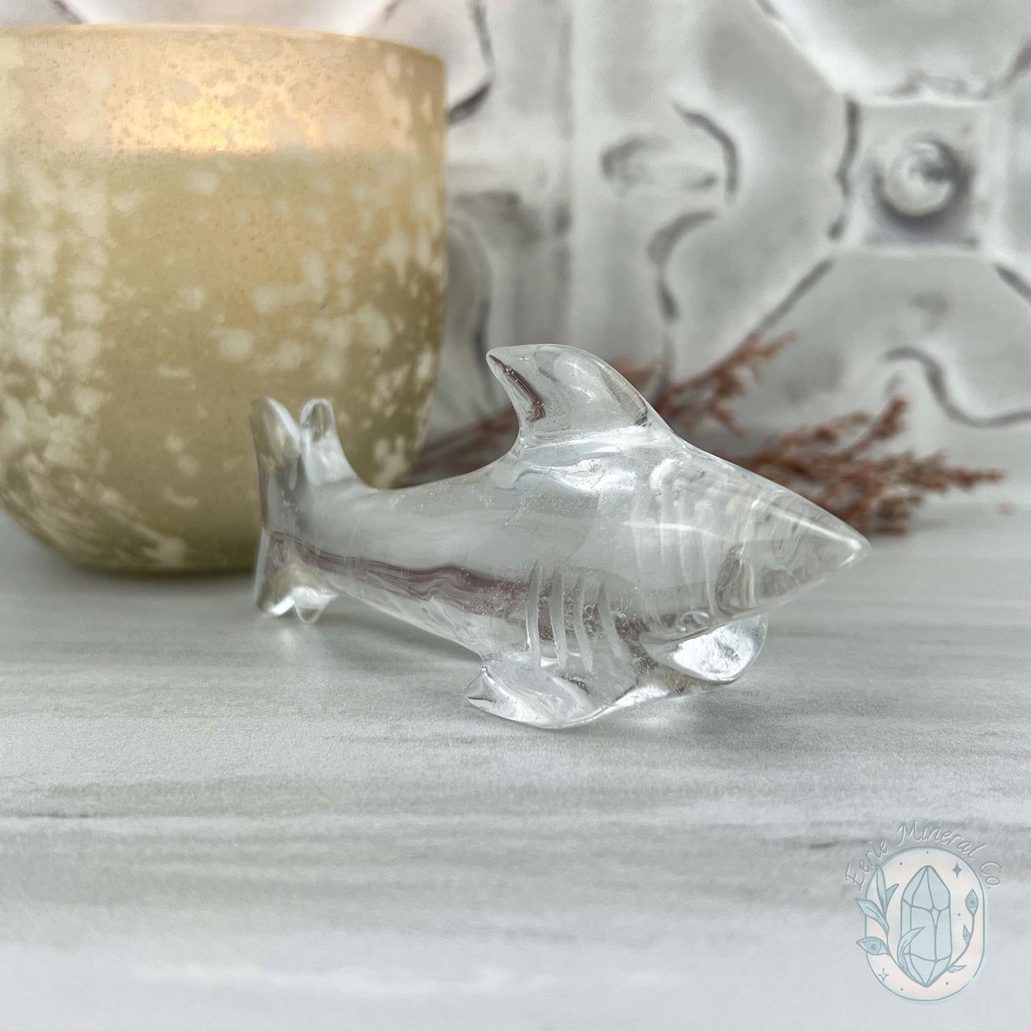 Polished Clear Quartz Great White Shark Carving