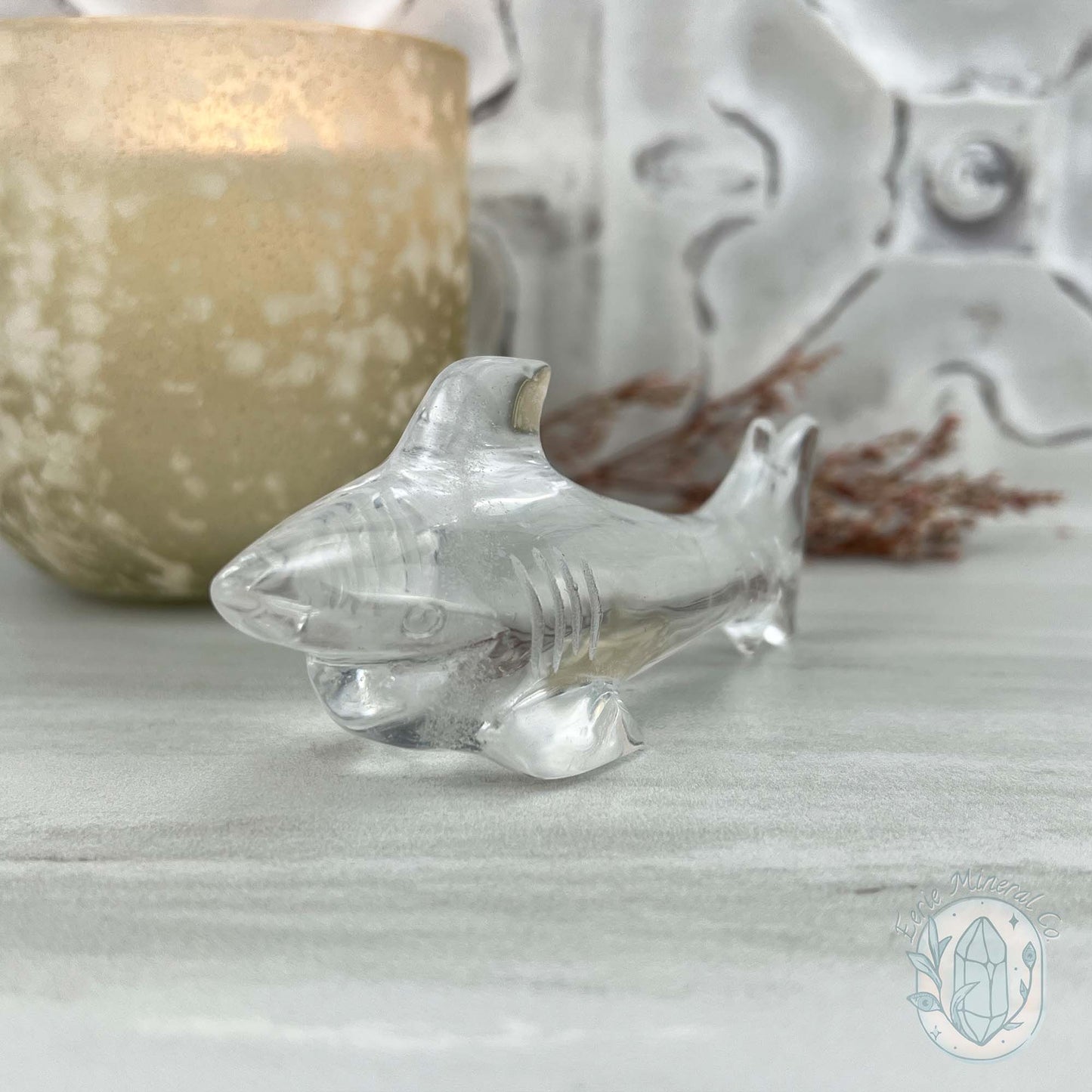 Polished Clear Quartz Great White Shark Carving