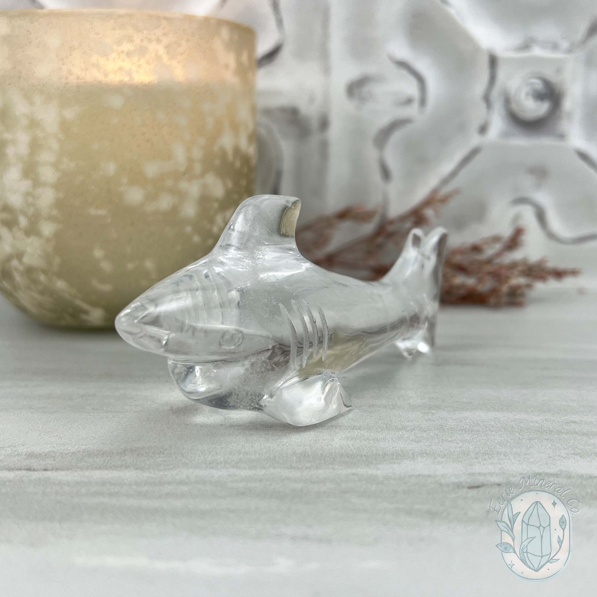 Polished Clear Quartz Great White Shark Carving