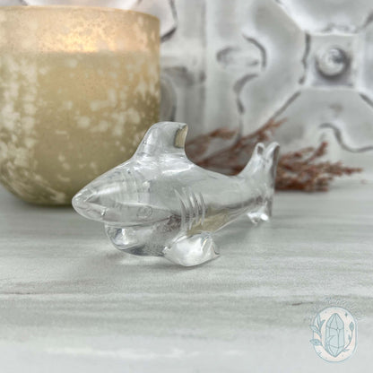 Polished Clear Quartz Great White Shark Carving