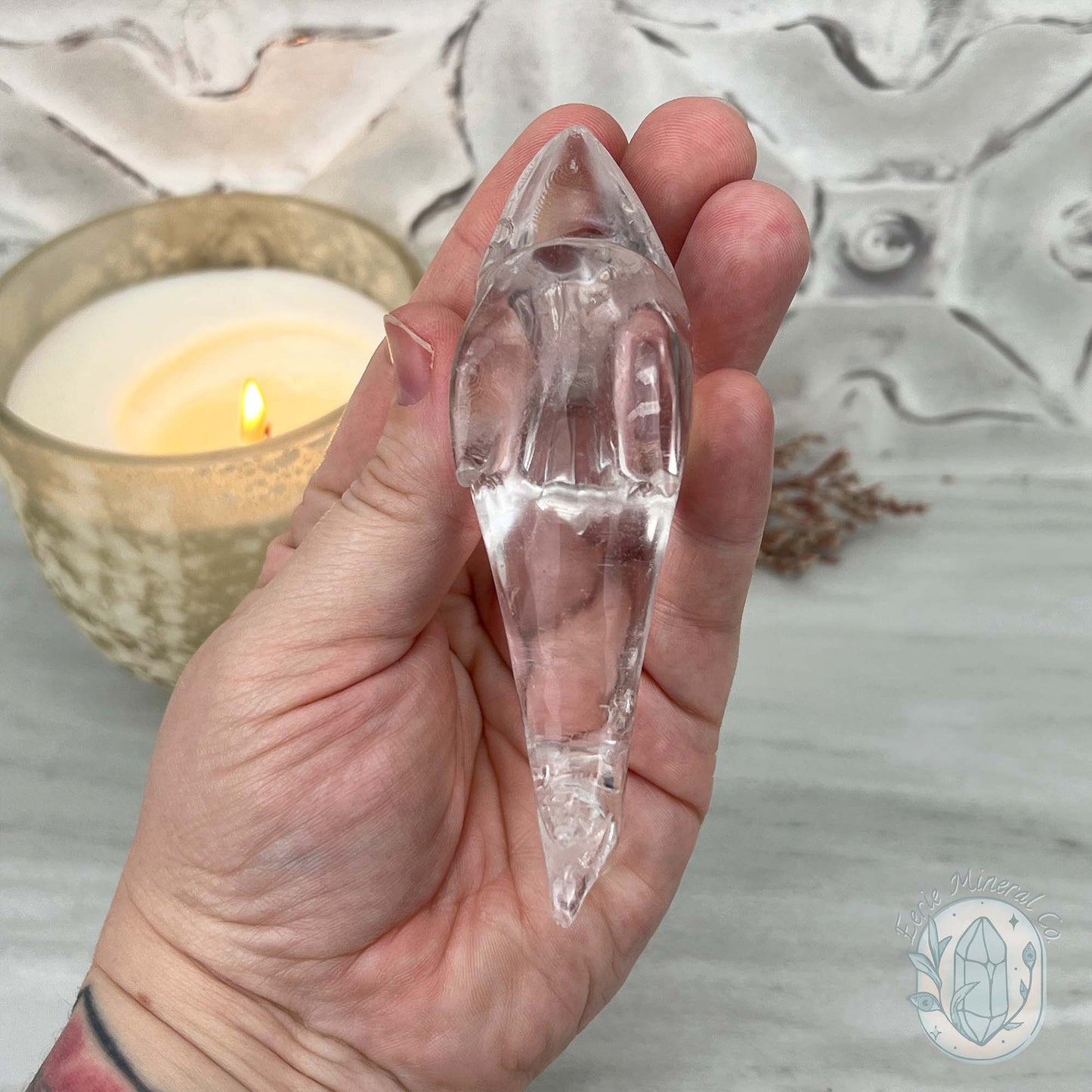 Polished Clear Quartz Great White Shark Carving