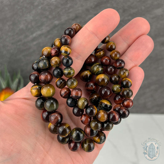 Polished Colorful Tiger Eye Beaded Stretch Bracelet