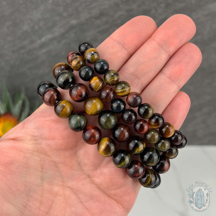 Polished Colorful Tiger Eye Beaded Stretch Bracelet