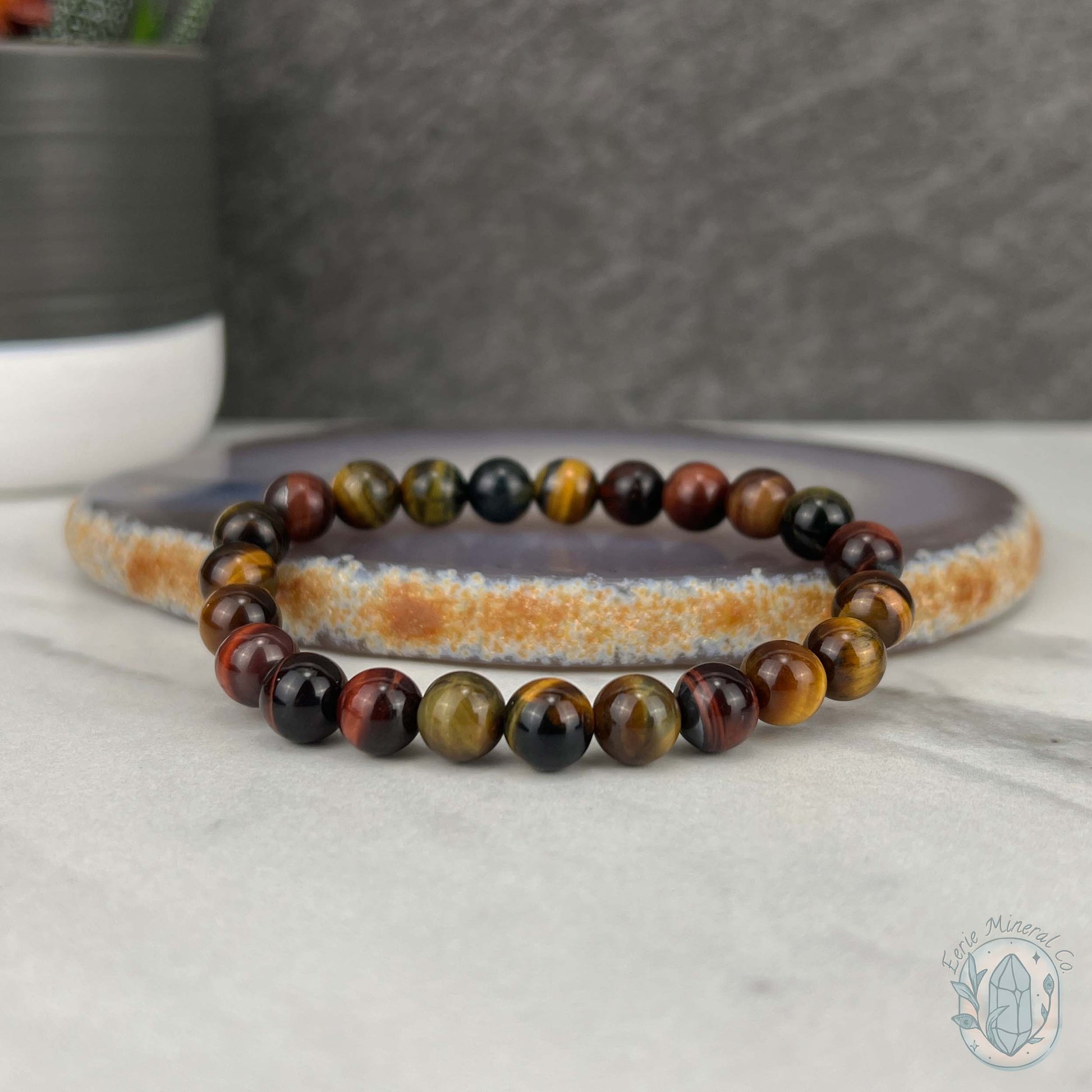 Polished Colorful Tiger Eye Beaded Stretch Bracelet