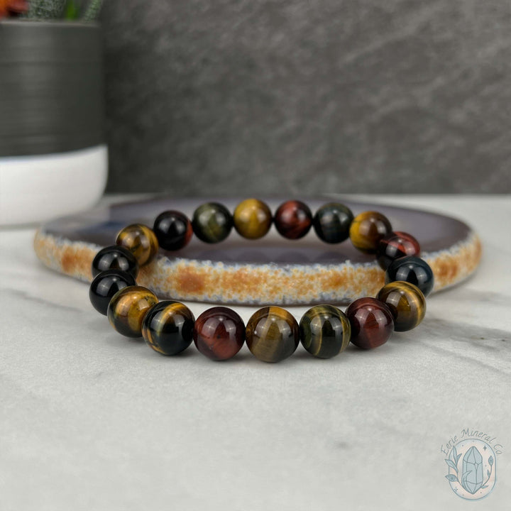 Polished Colorful Tiger Eye Beaded Stretch Bracelet