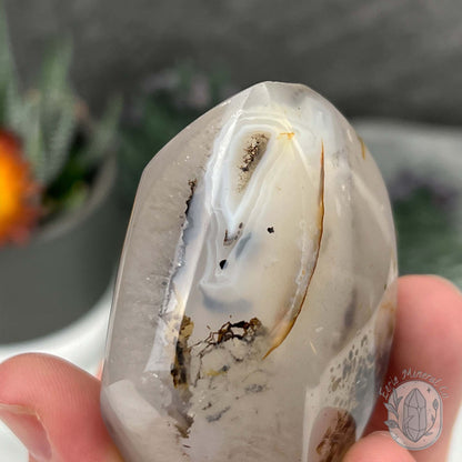 Polished Layered Dendritic Milky White Agate Flame