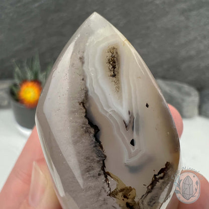 Polished Layered Dendritic Milky White Agate Flame