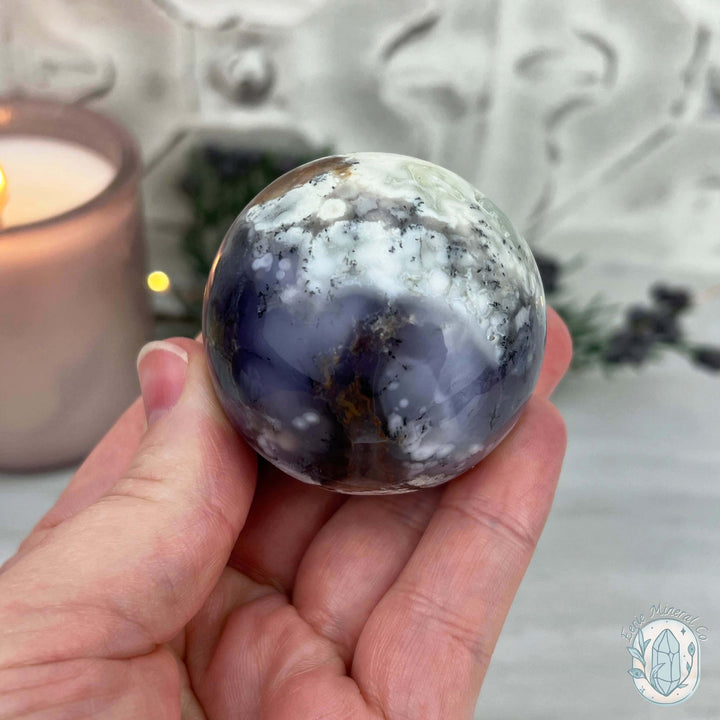 49mm Purple and White Dendritic Chalcedony Sphere