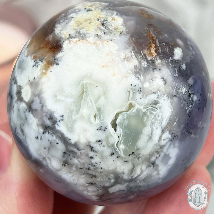 49mm Purple and White Dendritic Chalcedony Sphere