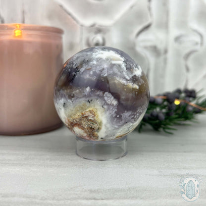 56mm Purple and White Dendritic Chalcedony Sphere