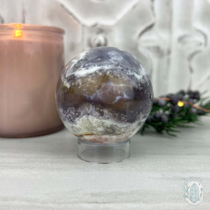 56mm Purple and White Dendritic Chalcedony Sphere