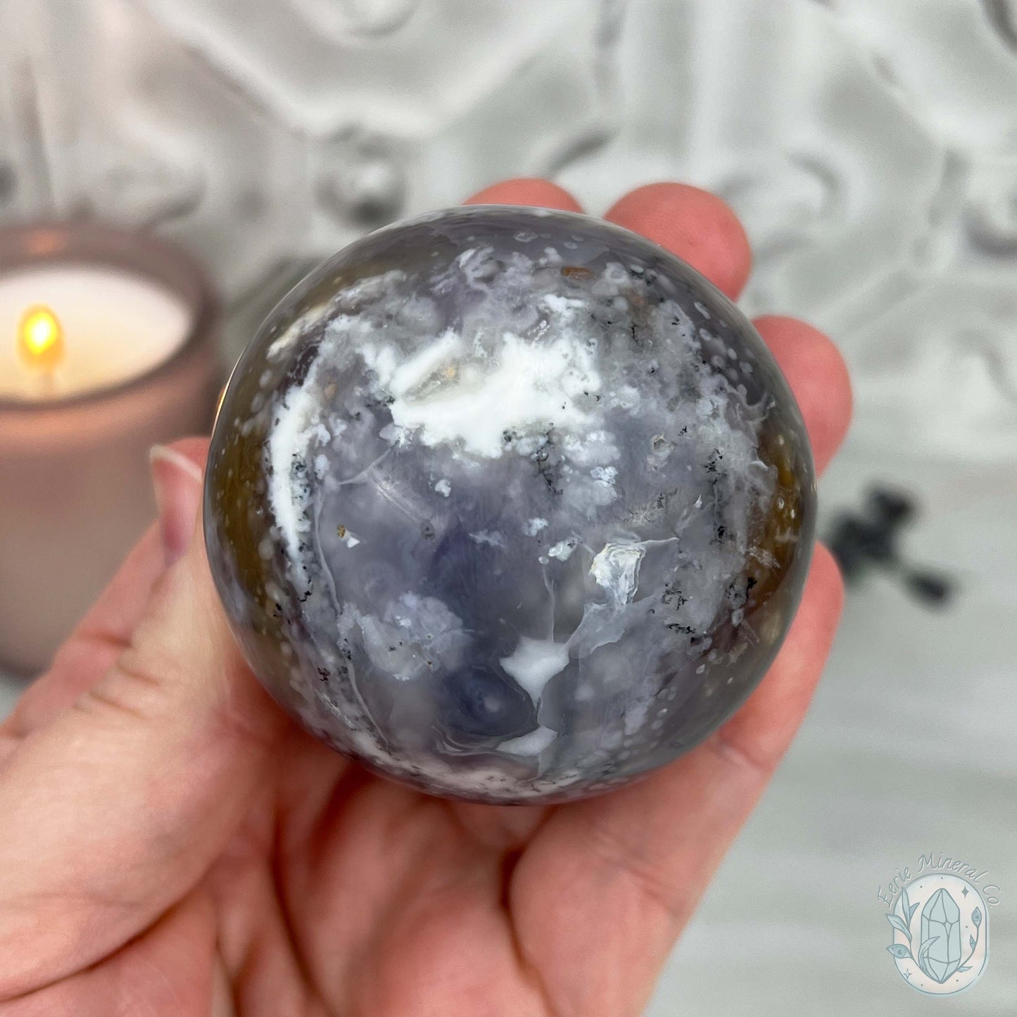 56mm Purple and White Dendritic Chalcedony Sphere