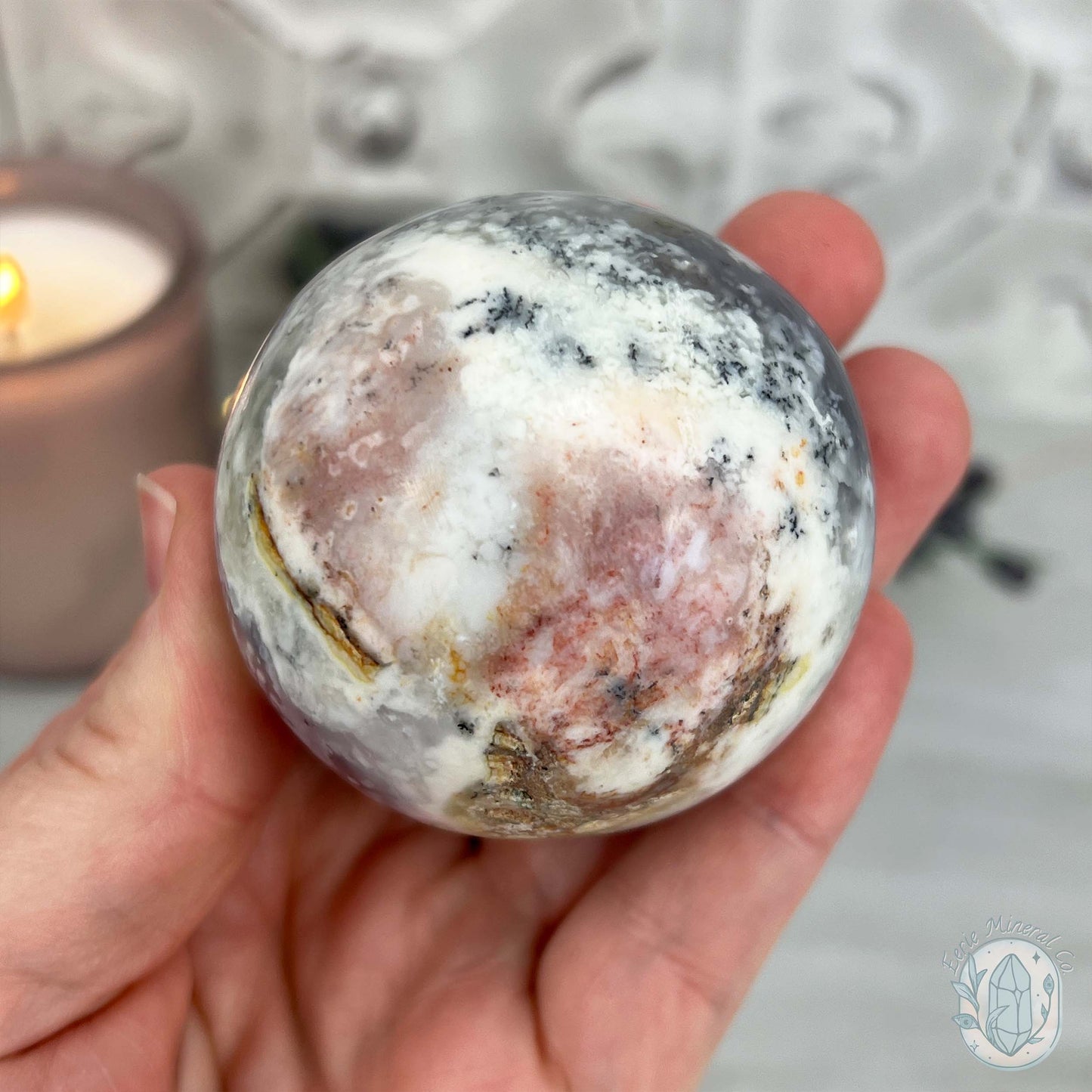 56mm Purple and White Dendritic Chalcedony Sphere