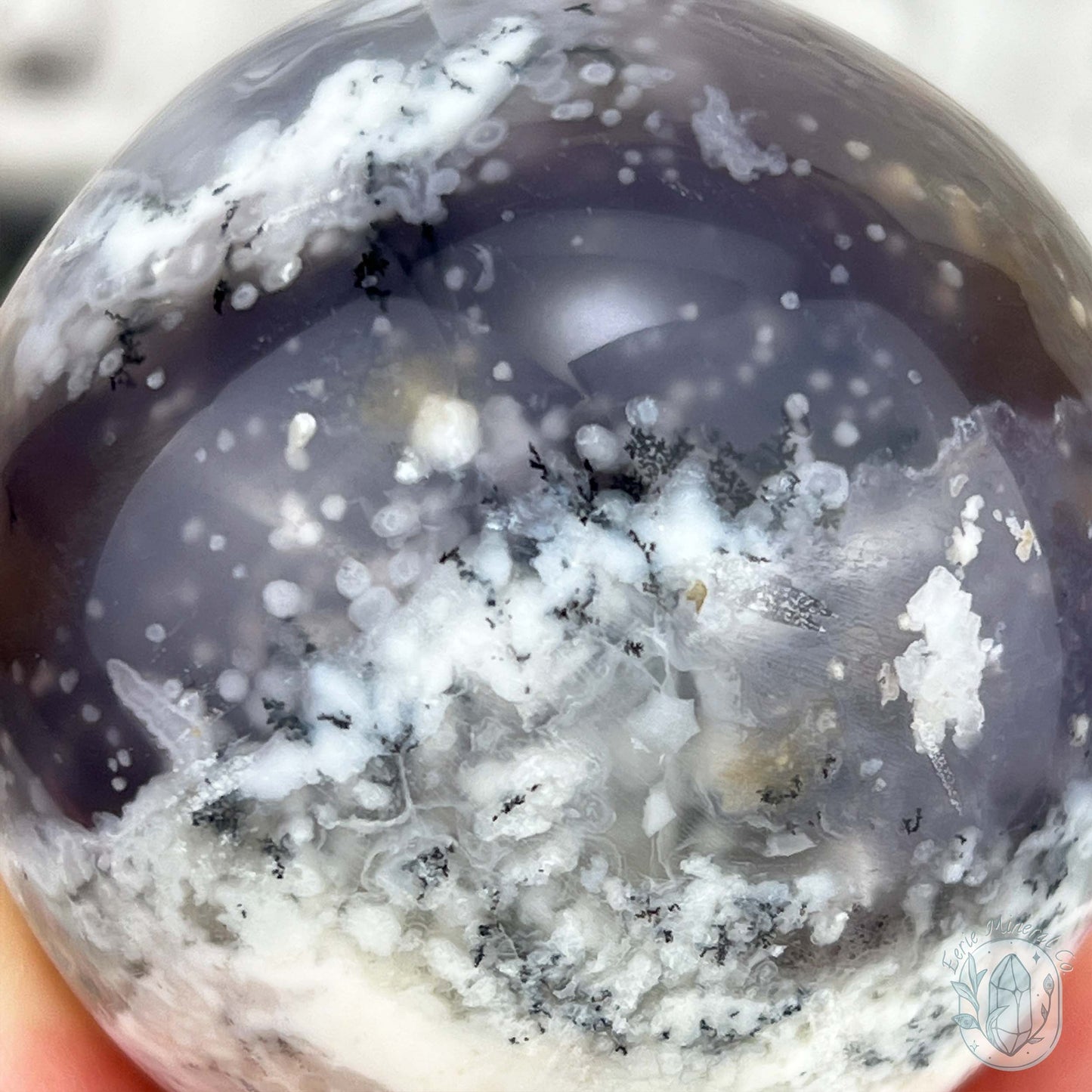 56mm Purple and White Dendritic Chalcedony Sphere
