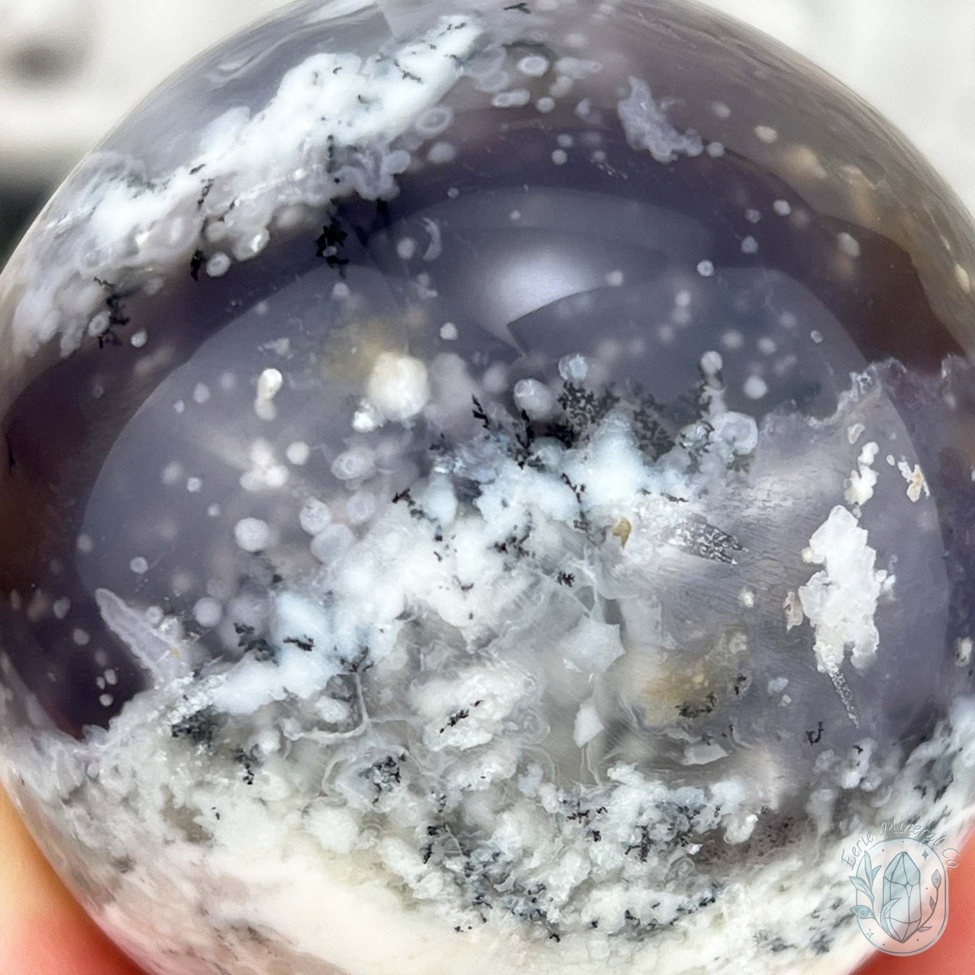 56mm Purple and White Dendritic Chalcedony Sphere