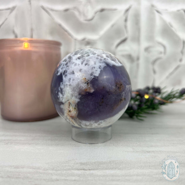 60mm Purple and White Dendritic Chalcedony Sphere