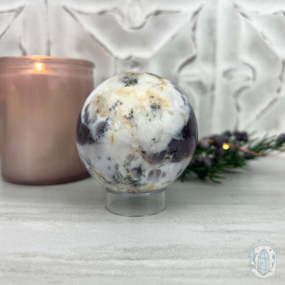 60mm Purple and White Dendritic Chalcedony Sphere