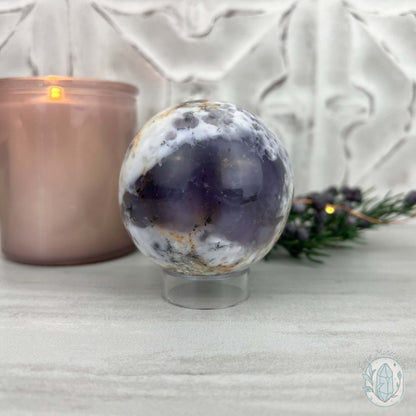 60mm Purple and White Dendritic Chalcedony Sphere