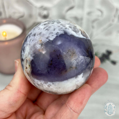 60mm Purple and White Dendritic Chalcedony Sphere